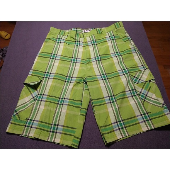 Seven Souls Bermuda Cargo Shorts Men 42 Green Plaid Preppy College Vacation - Picture 1 of 10